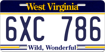 WV license plate 6XC786