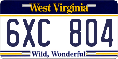 WV license plate 6XC804
