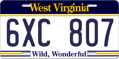 WV license plate 6XC807