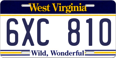 WV license plate 6XC810