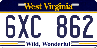 WV license plate 6XC862