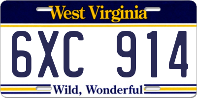 WV license plate 6XC914