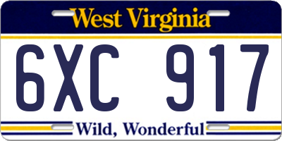 WV license plate 6XC917