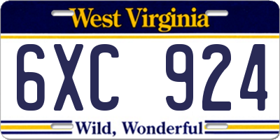 WV license plate 6XC924