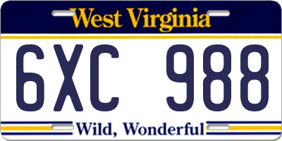 WV license plate 6XC988