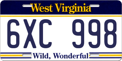 WV license plate 6XC998