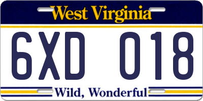 WV license plate 6XD018