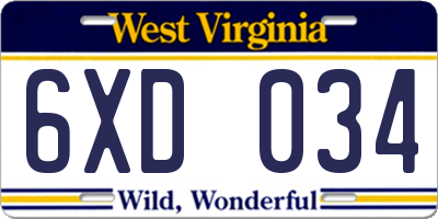 WV license plate 6XD034
