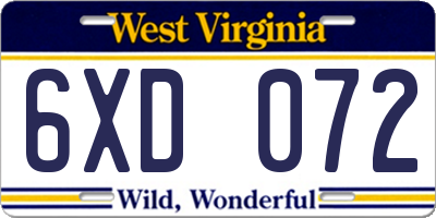 WV license plate 6XD072