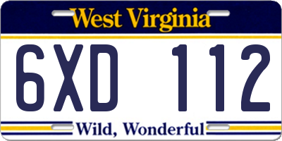 WV license plate 6XD112