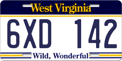 WV license plate 6XD142