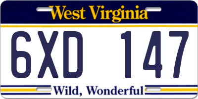 WV license plate 6XD147