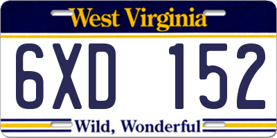 WV license plate 6XD152