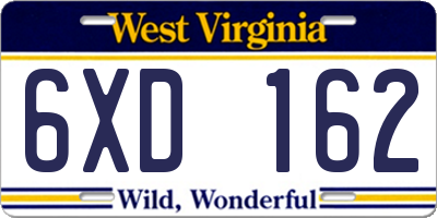 WV license plate 6XD162