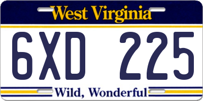 WV license plate 6XD225