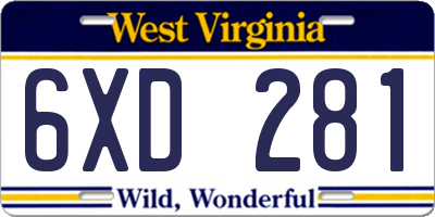WV license plate 6XD281