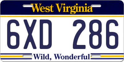 WV license plate 6XD286