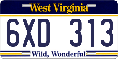 WV license plate 6XD313
