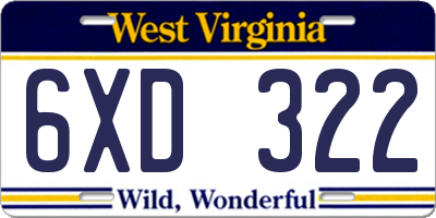 WV license plate 6XD322