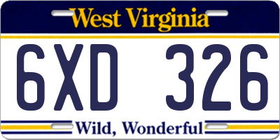 WV license plate 6XD326