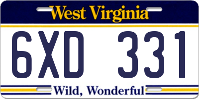 WV license plate 6XD331