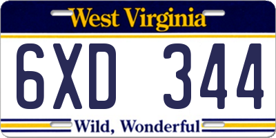 WV license plate 6XD344