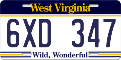 WV license plate 6XD347