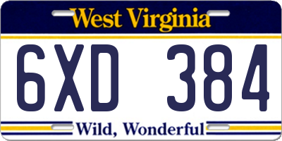 WV license plate 6XD384