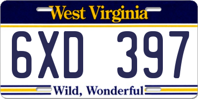 WV license plate 6XD397