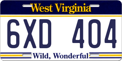 WV license plate 6XD404