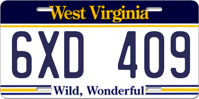 WV license plate 6XD409