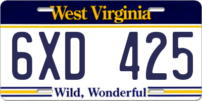 WV license plate 6XD425