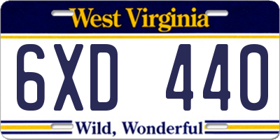 WV license plate 6XD440