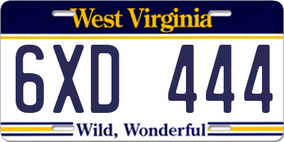 WV license plate 6XD444