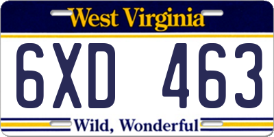 WV license plate 6XD463