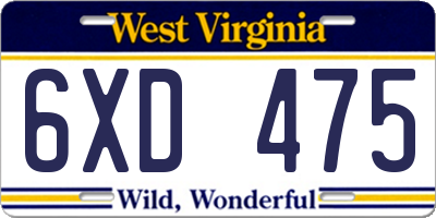 WV license plate 6XD475