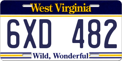 WV license plate 6XD482