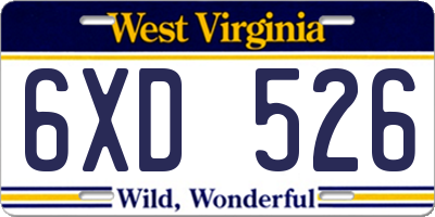 WV license plate 6XD526