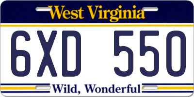 WV license plate 6XD550