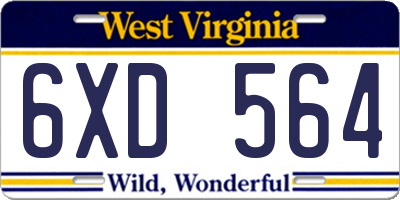 WV license plate 6XD564
