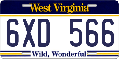 WV license plate 6XD566