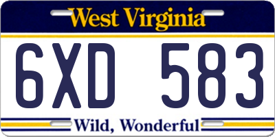 WV license plate 6XD583