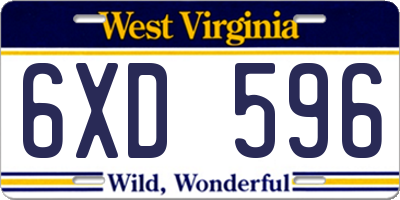 WV license plate 6XD596