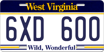 WV license plate 6XD600