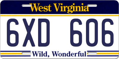 WV license plate 6XD606
