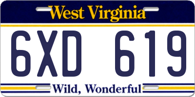WV license plate 6XD619