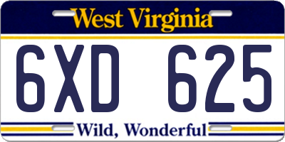 WV license plate 6XD625