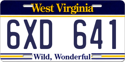 WV license plate 6XD641