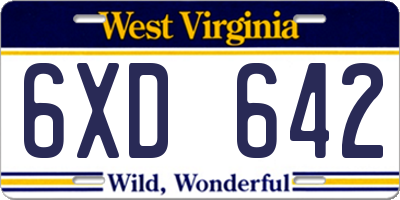 WV license plate 6XD642