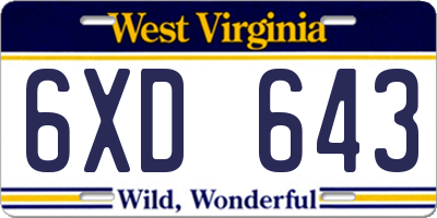 WV license plate 6XD643